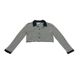 Vintage 1990s En Focus Black White Striped Cropped Cardigan Top